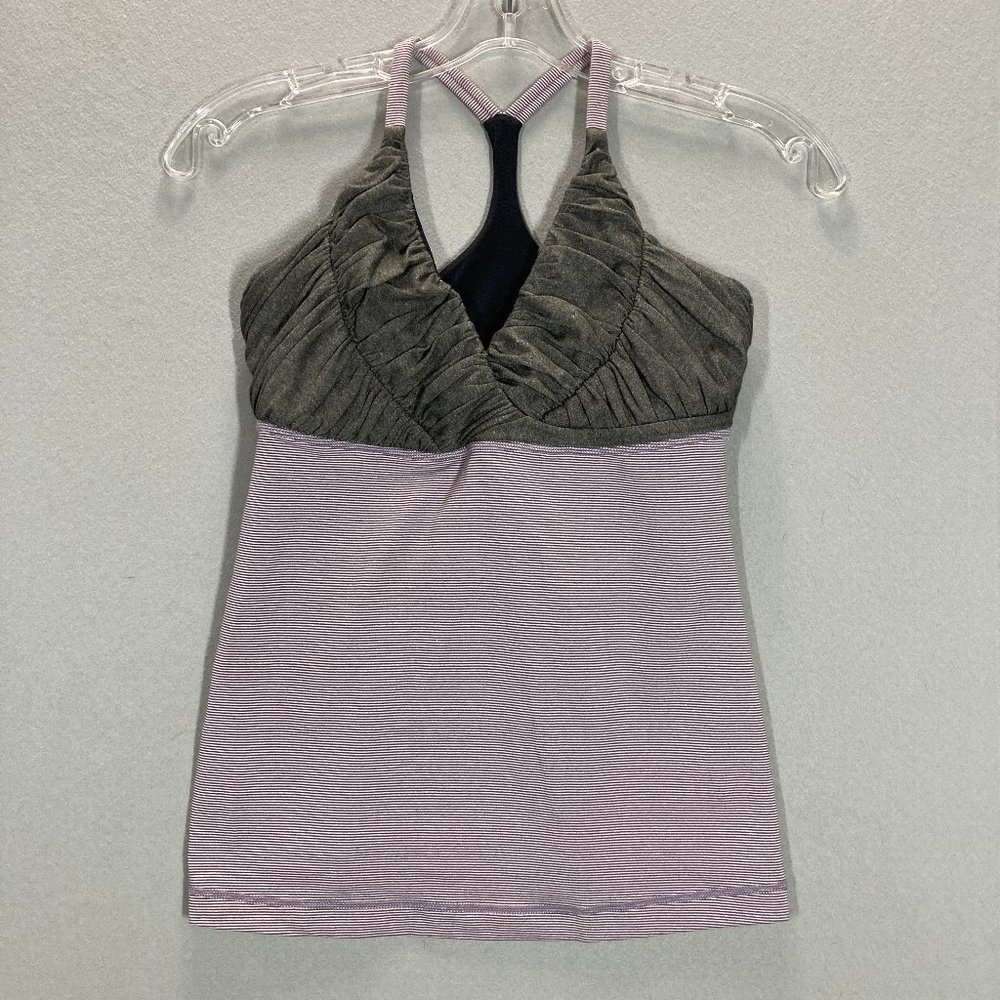 Lululemon Pure Balance Tank Womens Size 8 Purple Gray Striped Racerback
